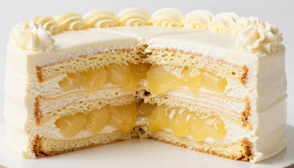 layered birthday cake showing lemon curd filling layered birthday cake showing lemon curd filling