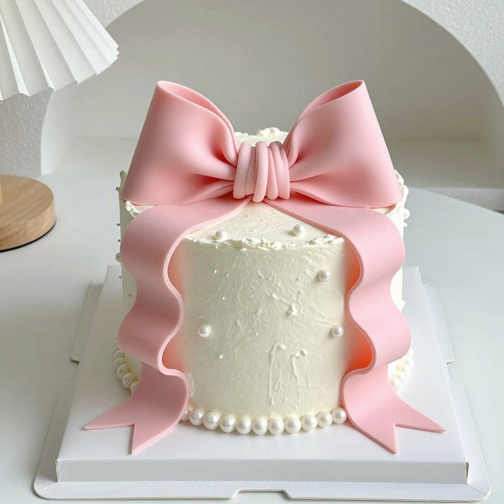 layered ribbon bow cake