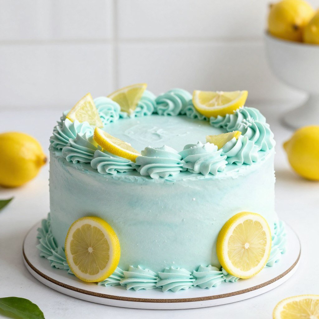 lemon cake with pastel blue frosting lemon cake with pastel blue frosting