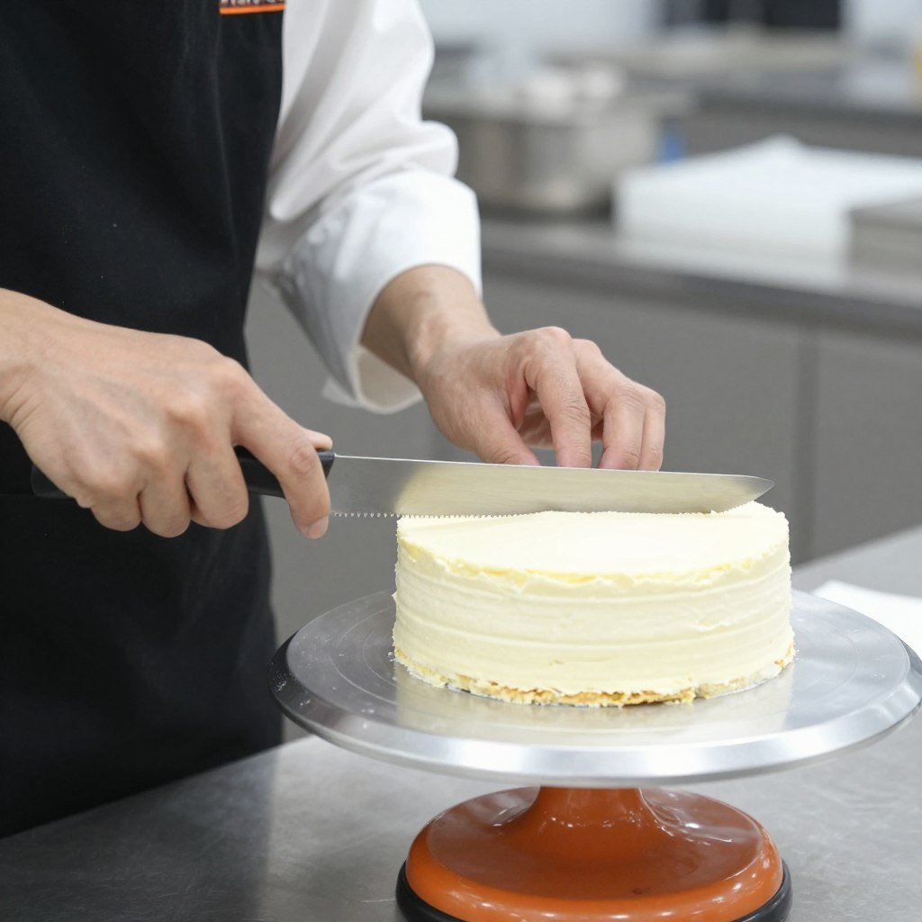 leveling cake layers with knife