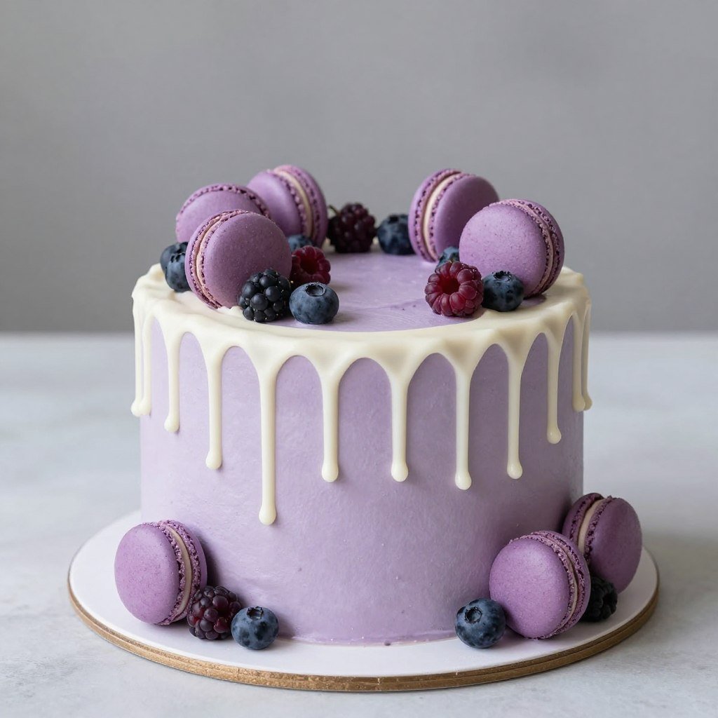 light purple cake with white drip