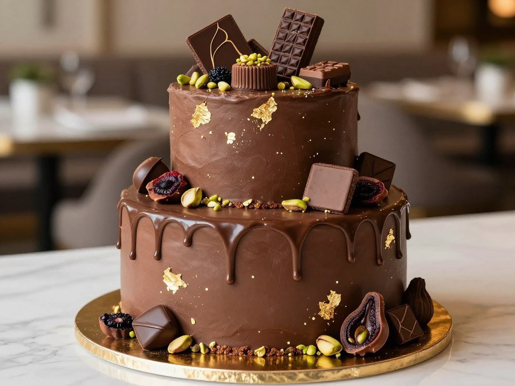 luxury birthday cake inspired by Dubai chocolate trend with premium ingredients luxury birthday cake inspired by Dubai chocolate trend with premium ingredients