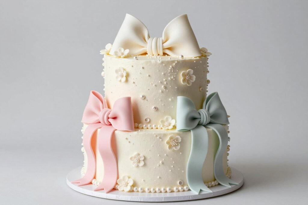 maximalist bow cake with abundant details