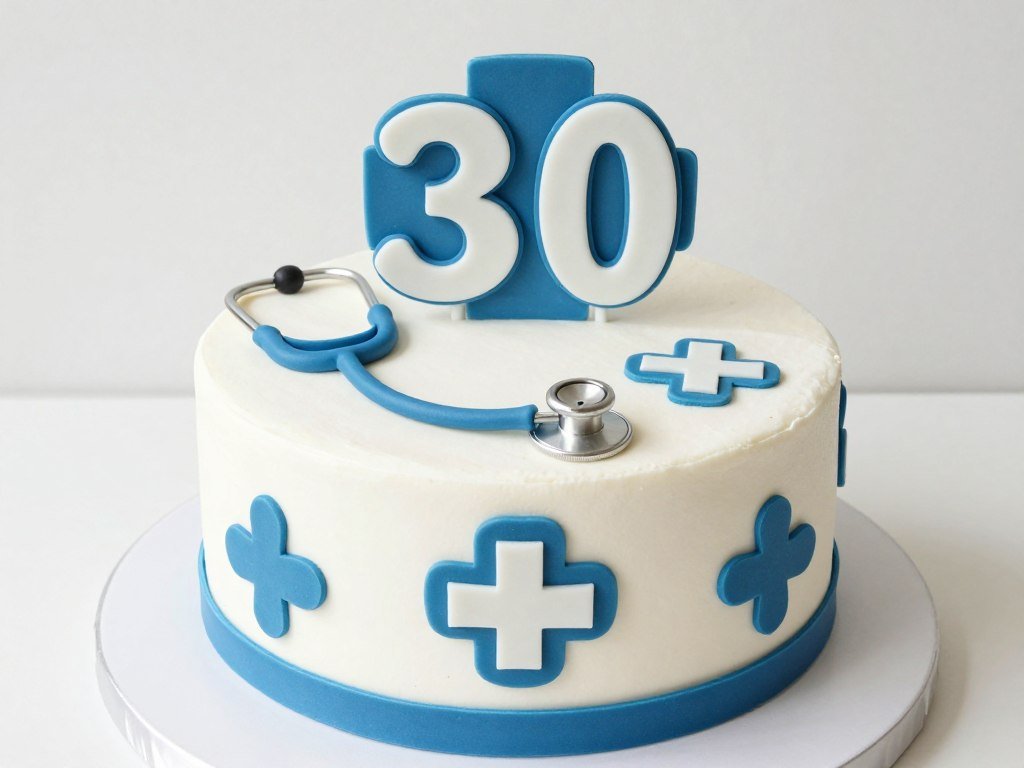 medical professional 30th birthday cake with stethoscope decoration