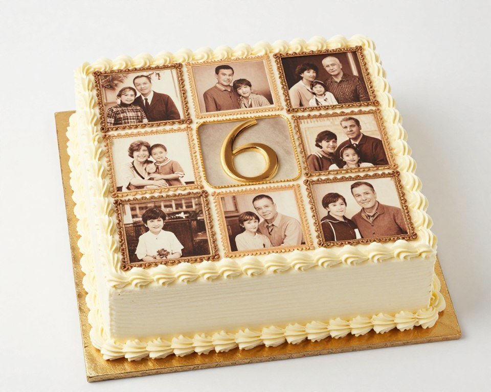 memory collage cake with vintage family photographs