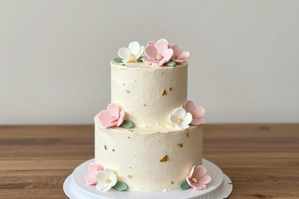 mini two-tier birthday cake with full decoration details