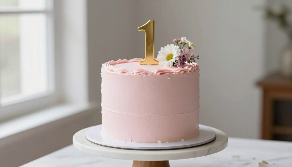 minimal buttercream birthday cake with smooth frosting finish