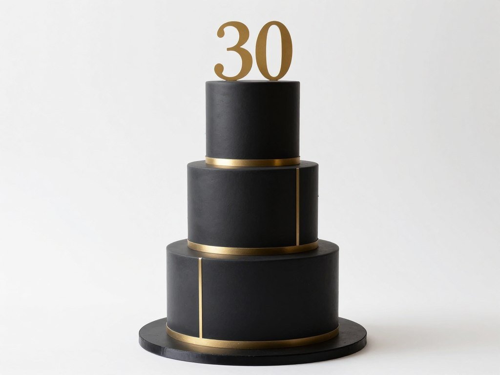 minimalist black and gold 30th birthday cake