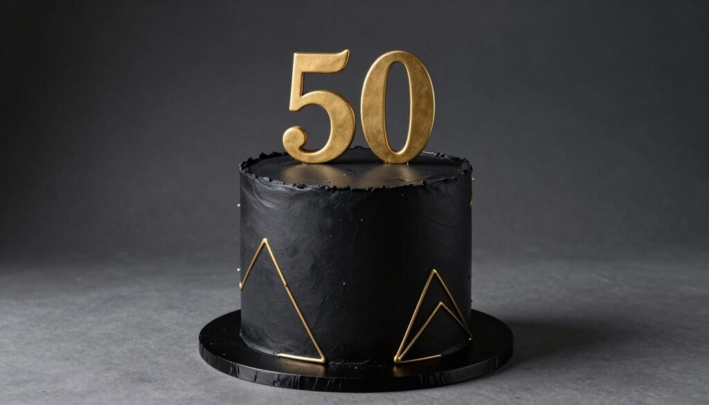 minimalist black and gold birthday cake