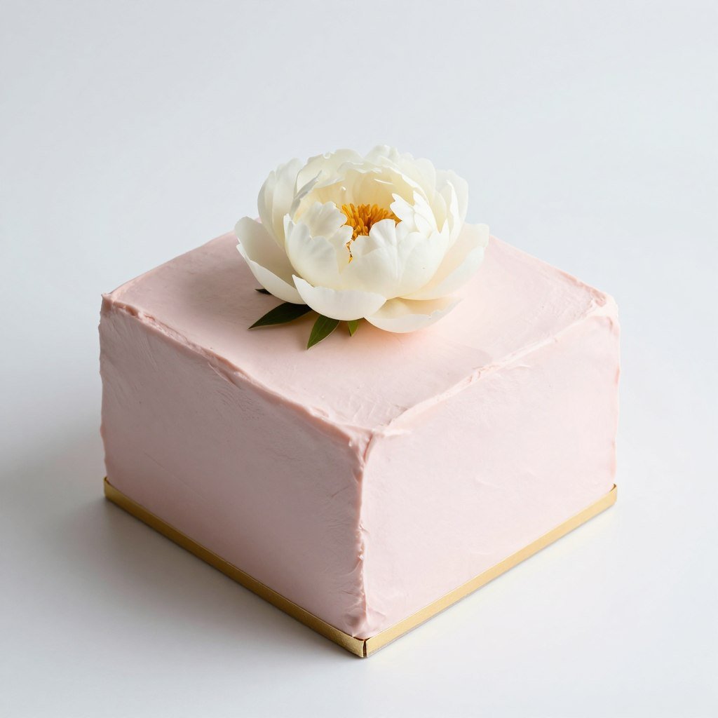minimalist square cake with single peony flower on top minimalist square cake with single peony flower on top