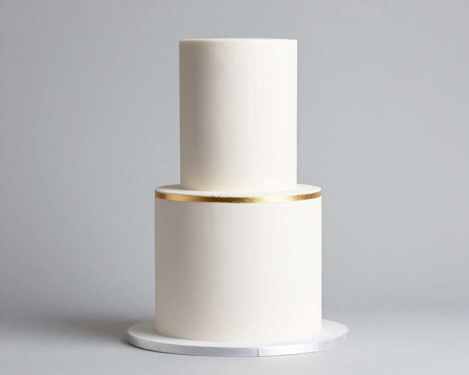 minimalist white birthday cake with single gold accent stripe