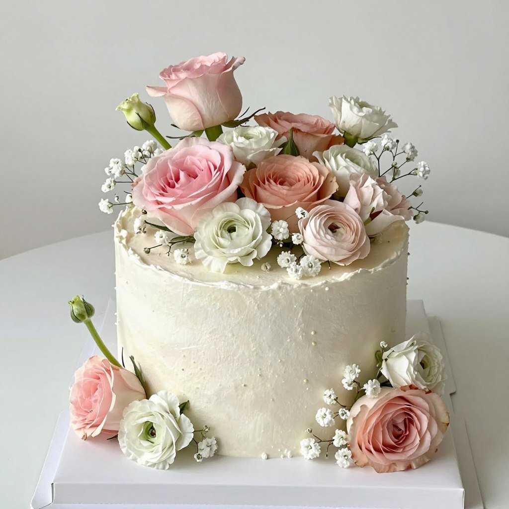 mixed fresh flower cake
