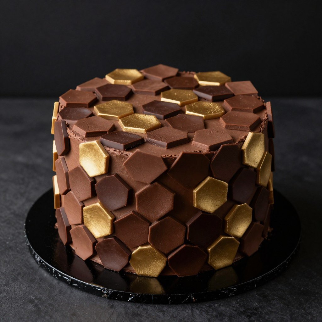 modern chocolate cake with geometric hexagonal design