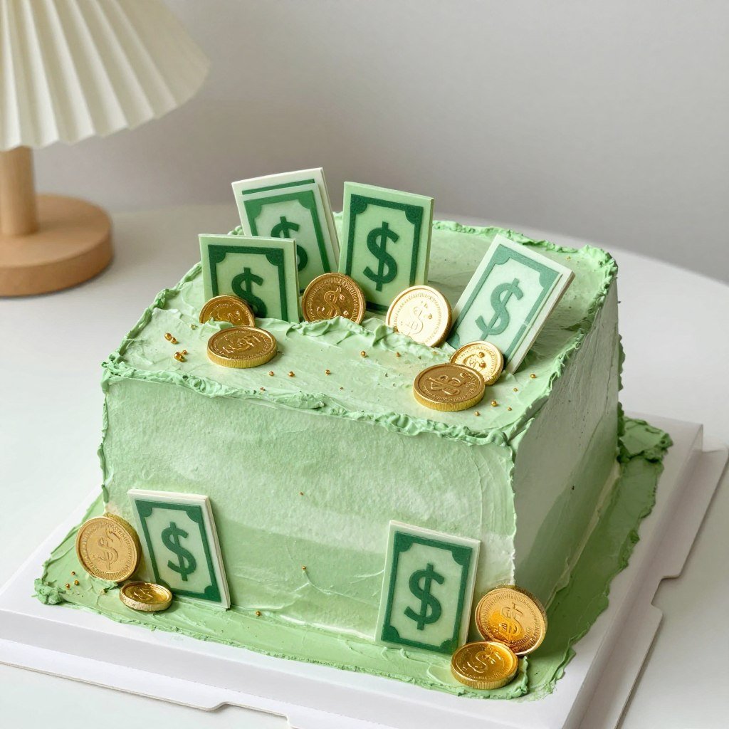 money themed birthday cake green gold prosperity design
