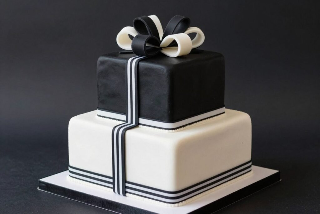 monochrome bow cake design