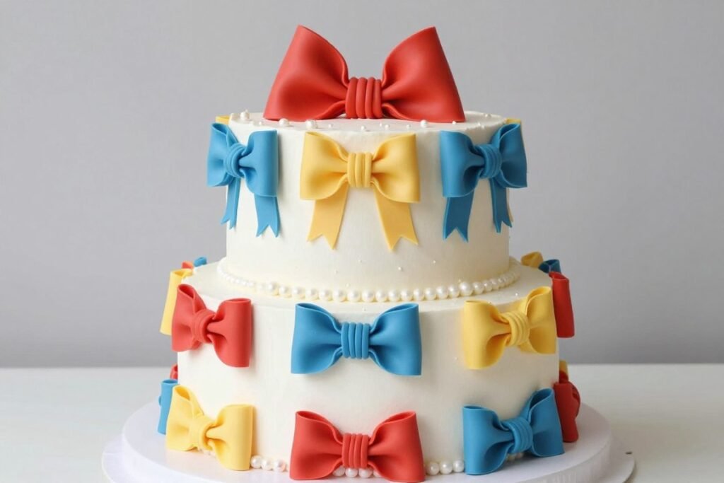 multi-colored bow celebration cake