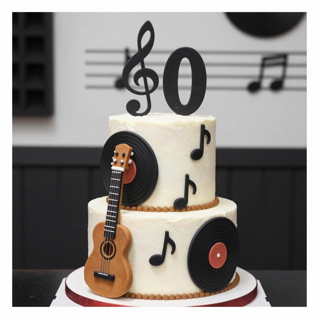 music themed cake with edible instruments