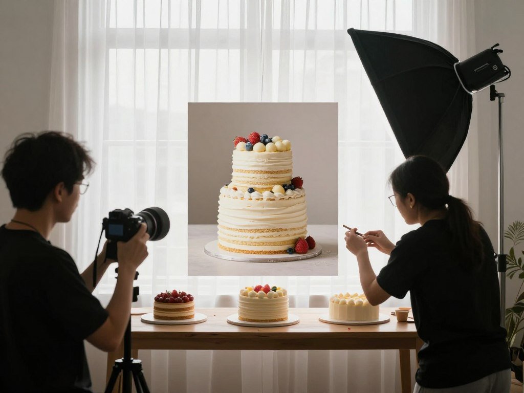 natural light cake photography setup
