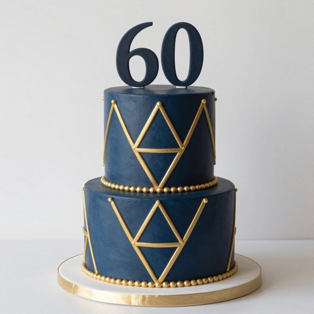 navy and gold birthday cake design for milestone celebration