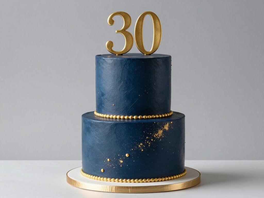 navy blue and gold 30th birthday cake
