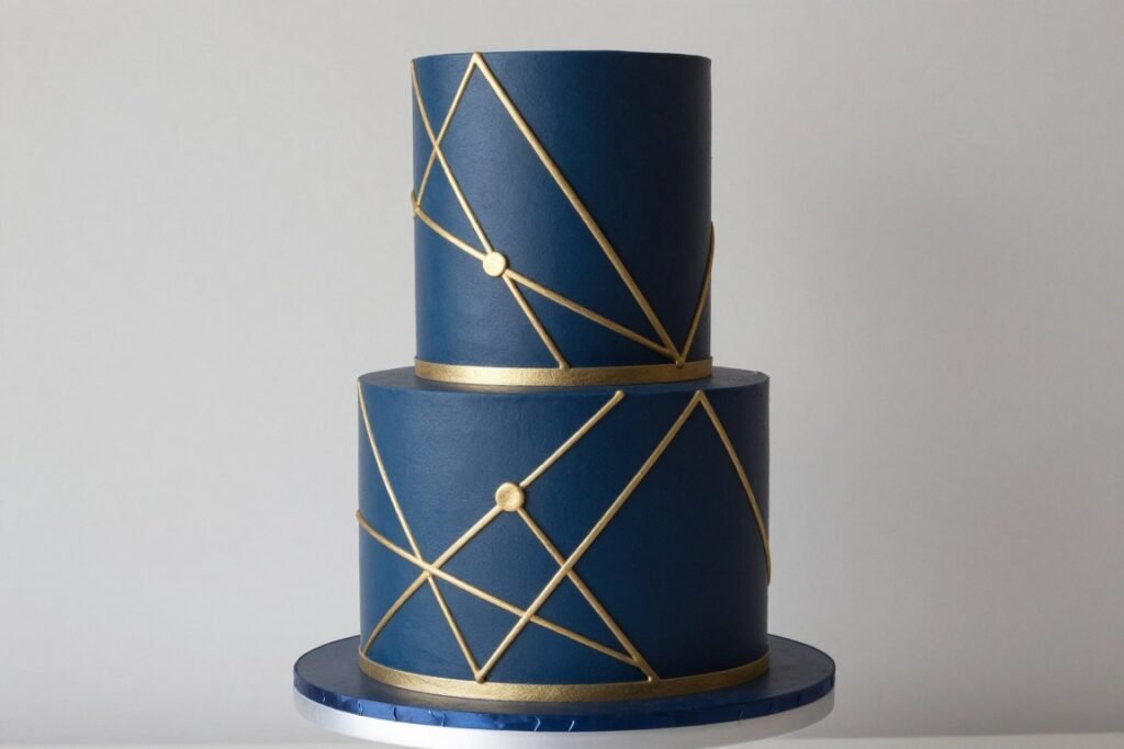 navy blue and gold elegant birthday cake