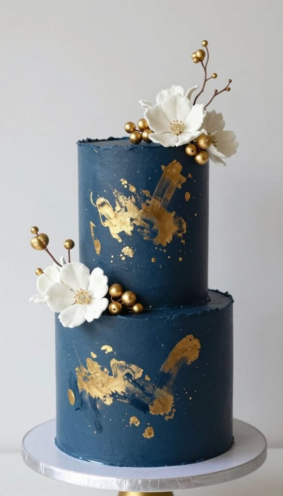 navy blue birthday cake with metallic details navy blue birthday cake with metallic details