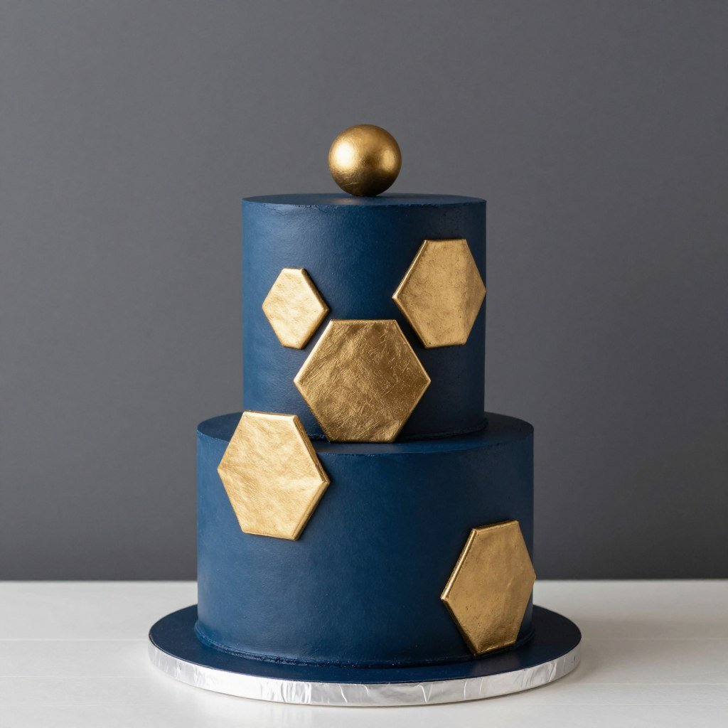 navy blue cake design with gold hexagons navy blue cake design with gold hexagons