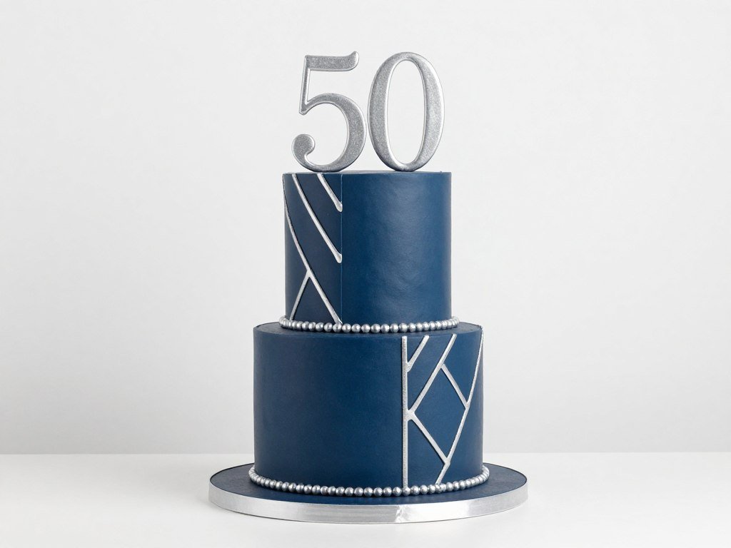 navy blue cake with silver decorative elements