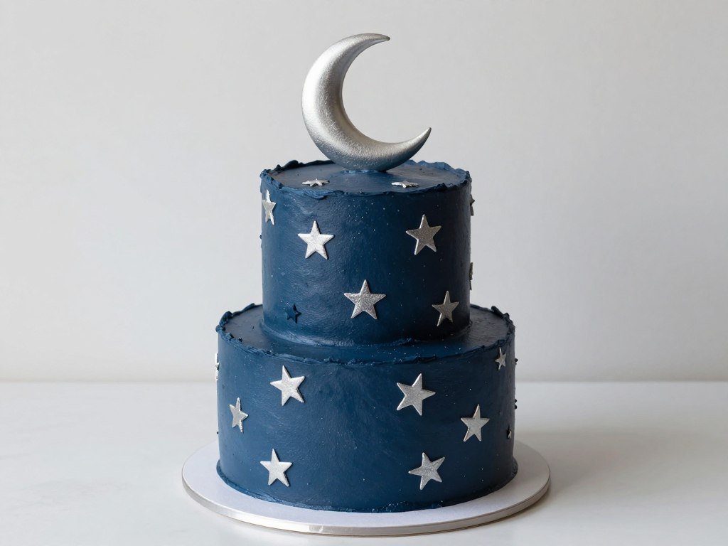 navy blue cake with silver stars and moon navy blue cake with silver stars and moon