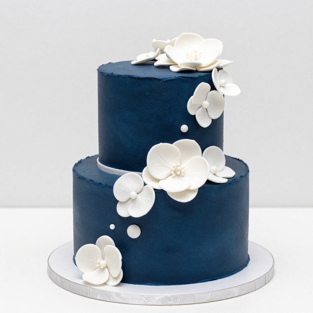 navy blue cake with white flowers navy blue cake with white flowers