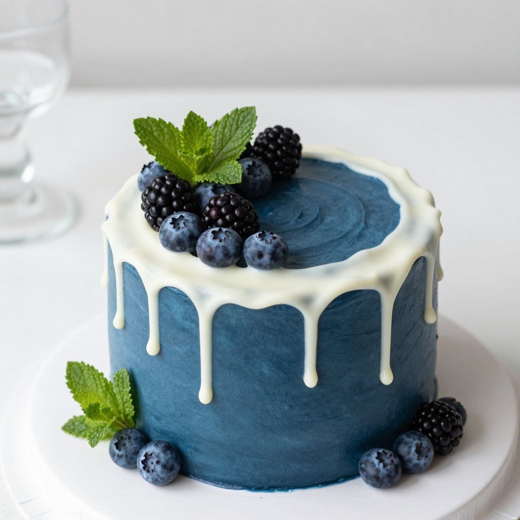 navy blue drip cake with fresh berries navy blue drip cake with fresh berries