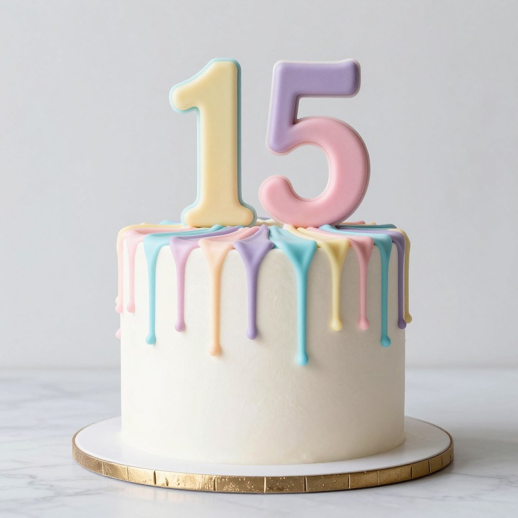 number fifteen cake with rainbow drip design number fifteen cake with rainbow drip design