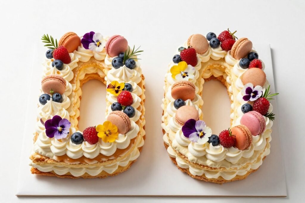 number-shaped birthday cake decorated with frosting and toppings number-shaped birthday cake decorated with frosting and toppings