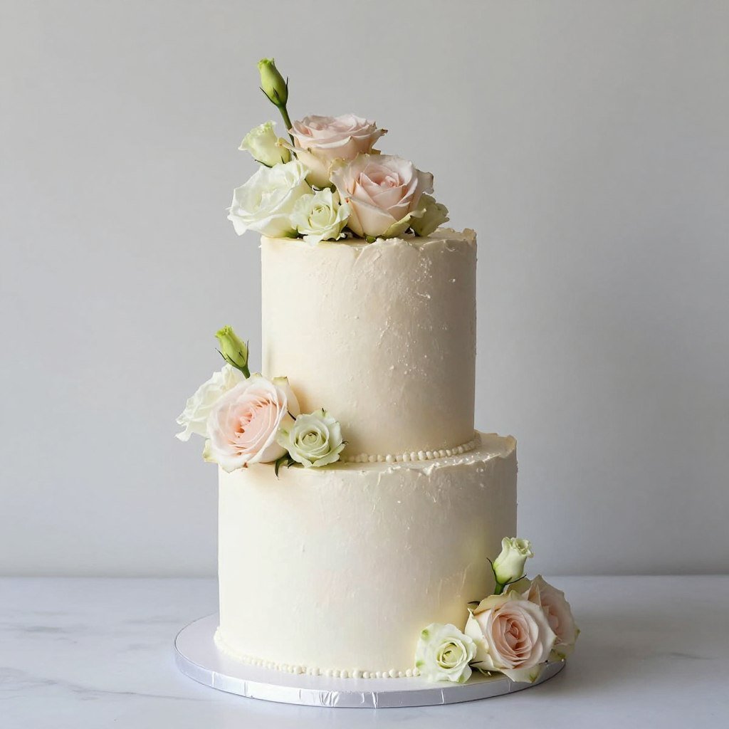 offset tier birthday cake with flowers