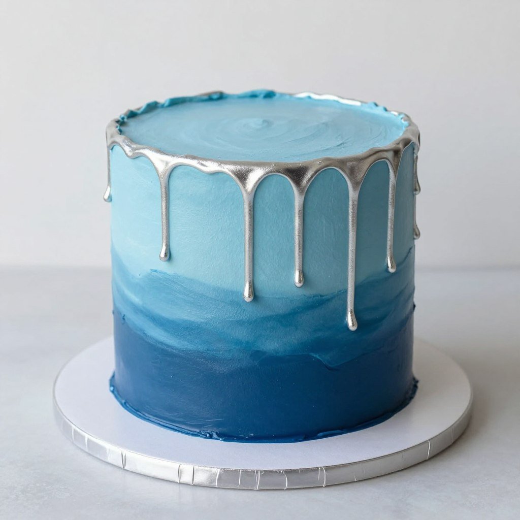 ombré blue cake with silver drip ombré blue cake with silver drip