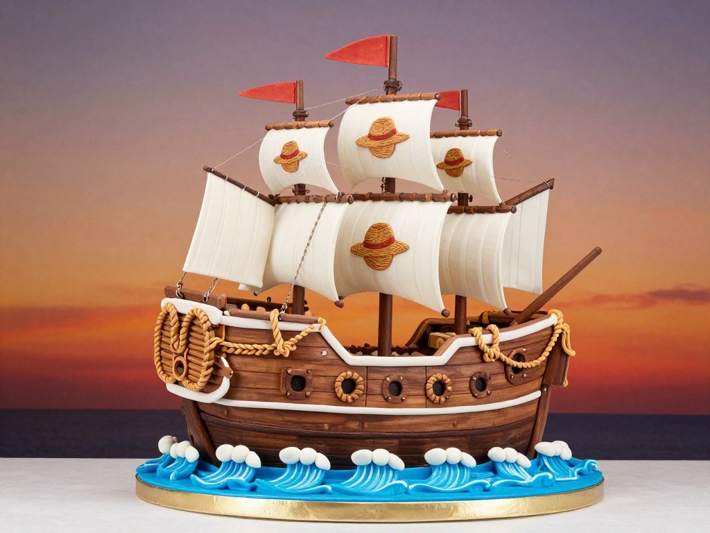 one piece going merry ship birthday cake with ocean waves one piece going merry ship birthday cake with ocean waves