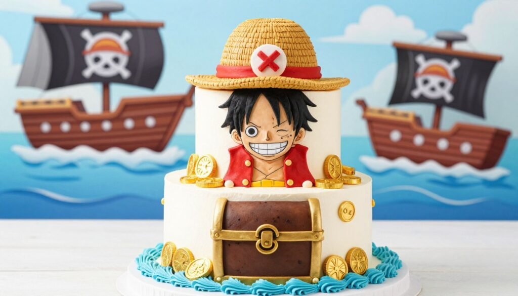 one piece luffy straw hat pirate birthday cake with treasure chest design one piece luffy straw hat pirate birthday cake with treasure chest design