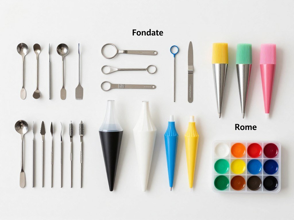 organized cake decorating tools laid out on workspace ready for use organized cake decorating tools laid out on workspace ready for use