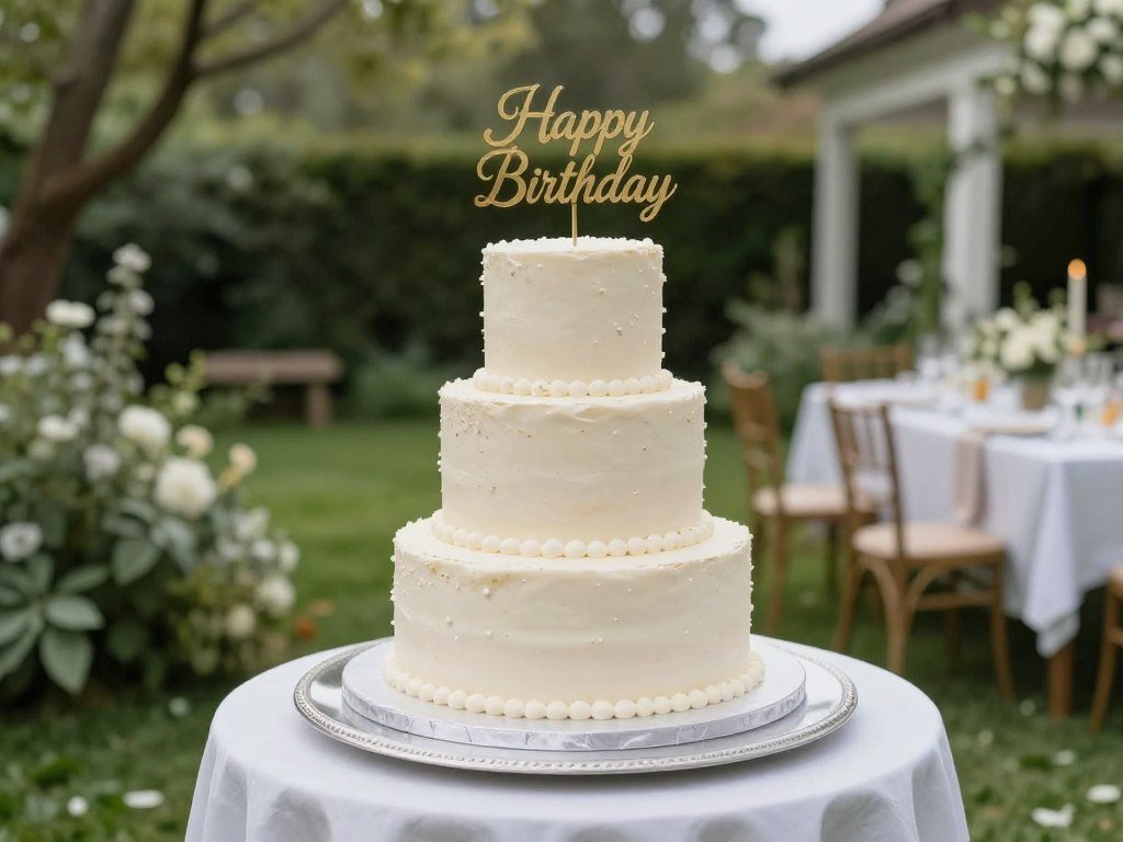 outdoor birthday party cake display setup