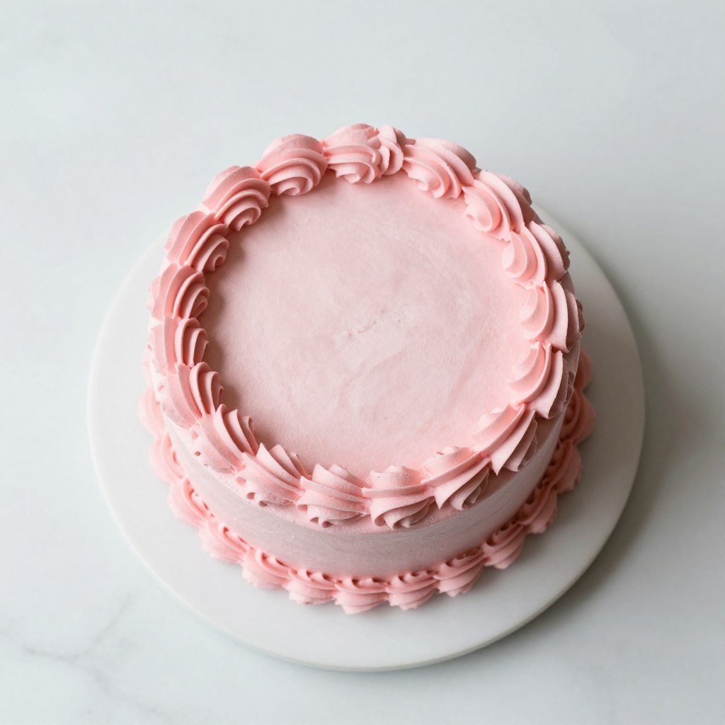 overhead shot of coquette pink cake on marble surface overhead shot of coquette pink cake on marble surface