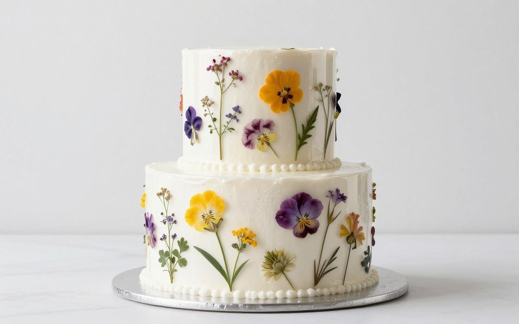 party cake with pressed flower decorations party cake with pressed flower decorations