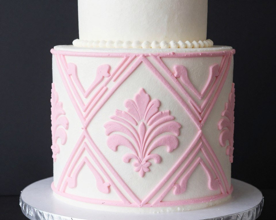 party cake with stenciled design in pink party cake with stenciled design in pink