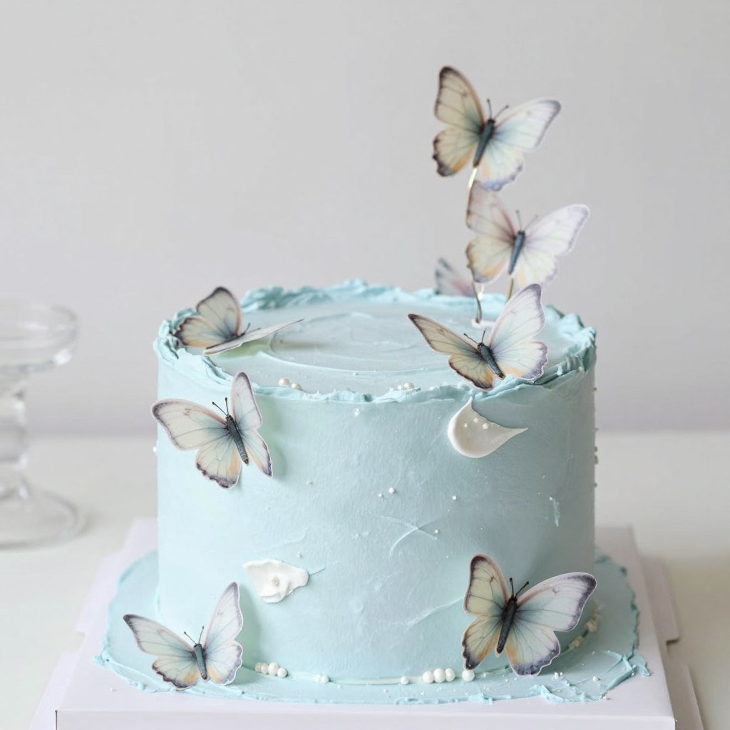 pastel blue cake with butterfly decorations pastel blue cake with butterfly decorations