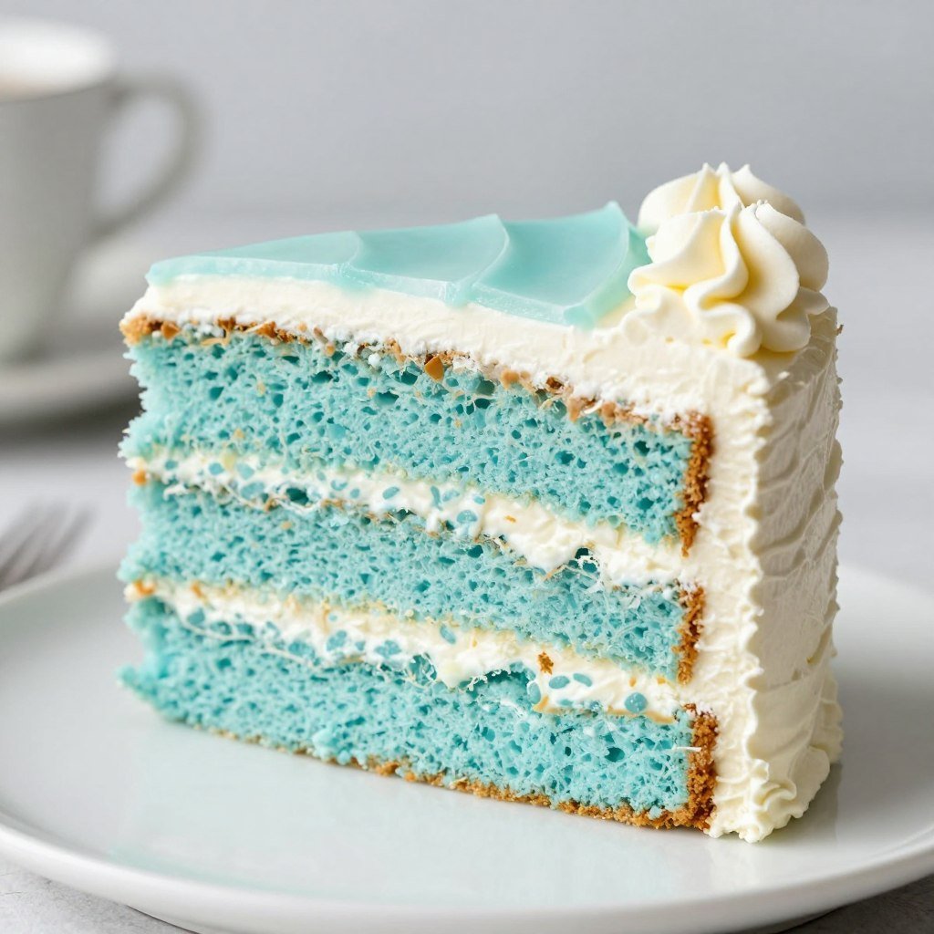 pastel blue vanilla cake slice showing layers pastel blue vanilla cake slice showing layers