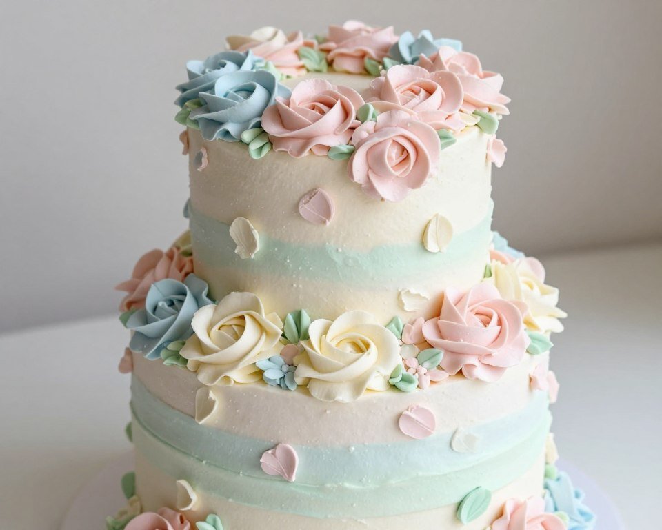 pastel buttercream flowers on birthday cake