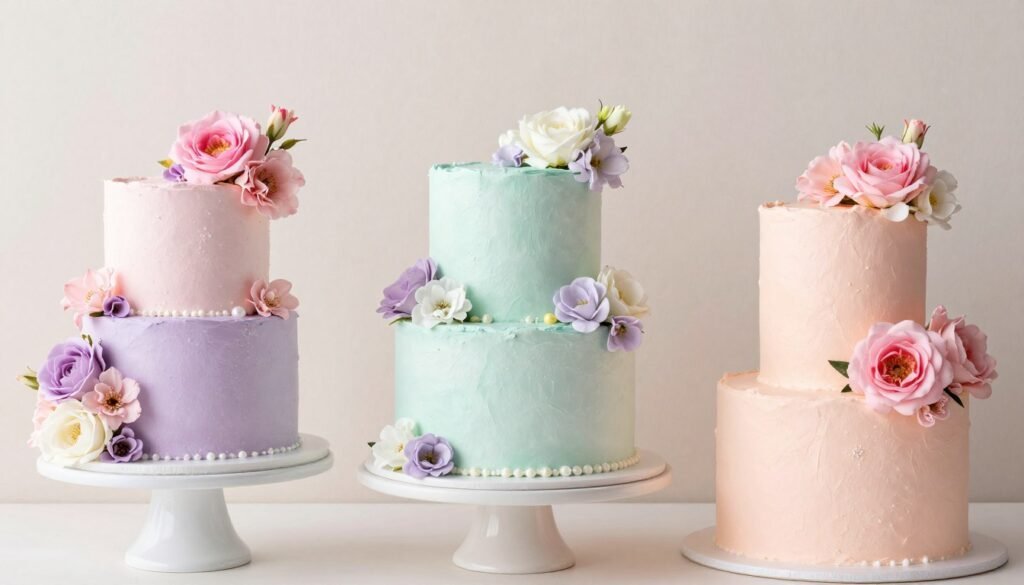 pastel floral birthday cakes in soft colors