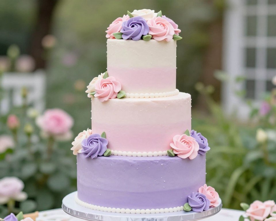 pastel pink and lavender birthday cake