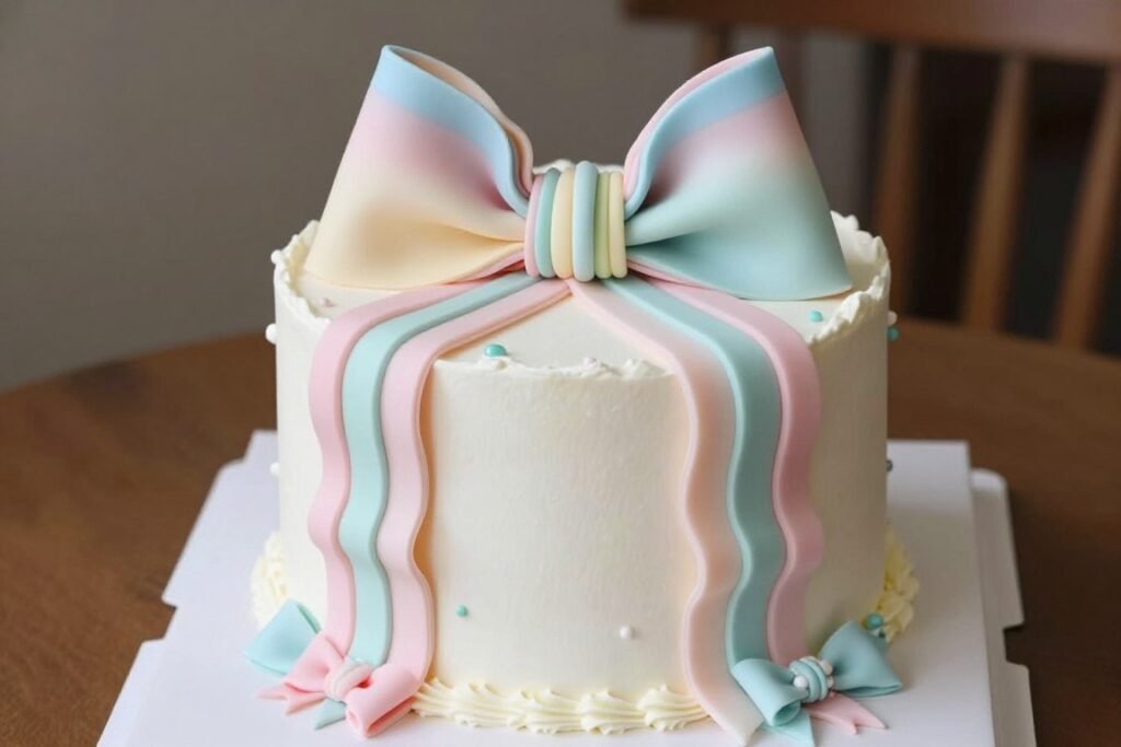 pastel rainbow bow cake