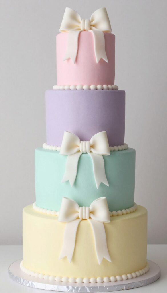 pastel rainbow tier cake with bows