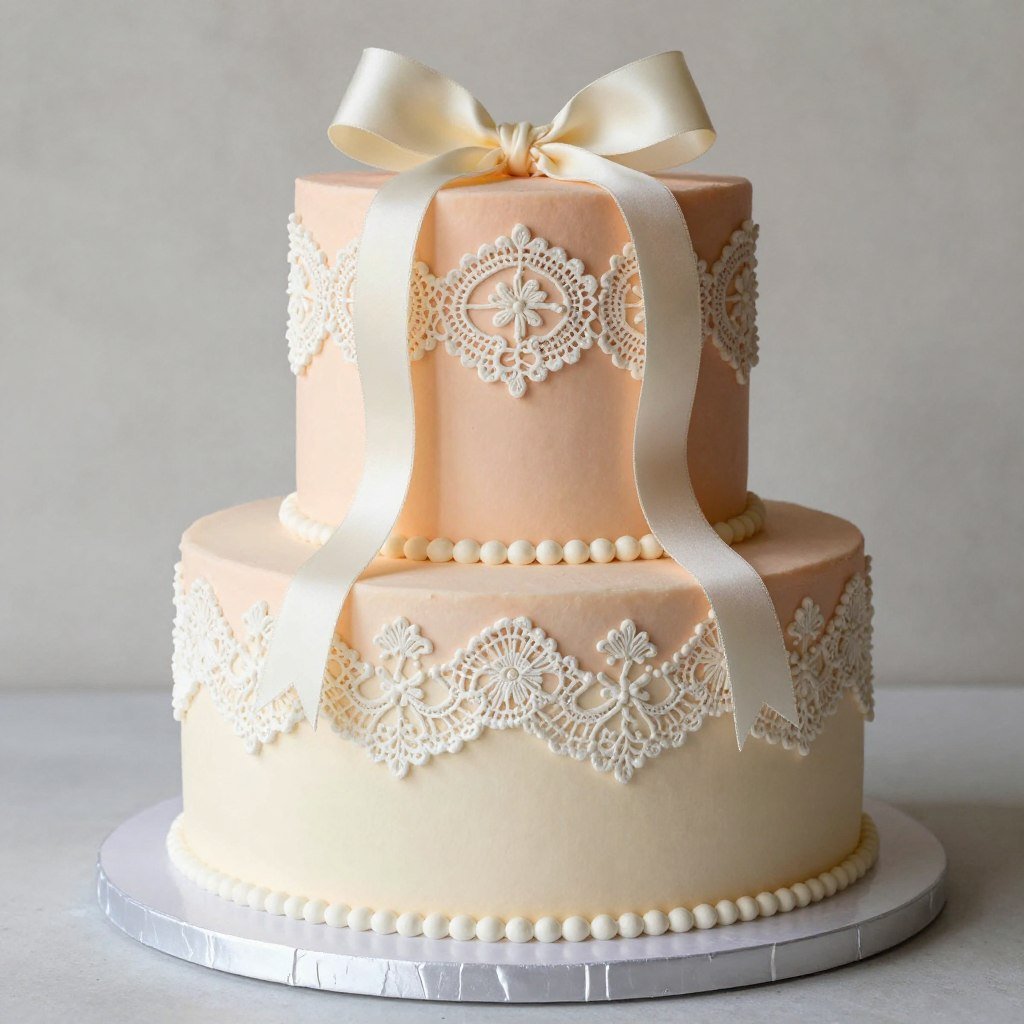 peach and ivory vintage cake